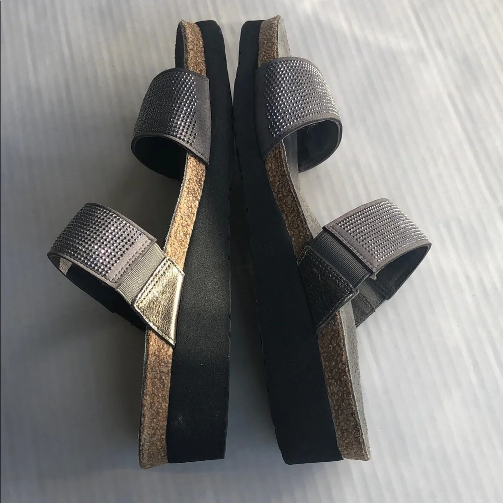 NAOT Bianca Dark Gray Wedge Sandals with Tiny Silver Studs Size 40